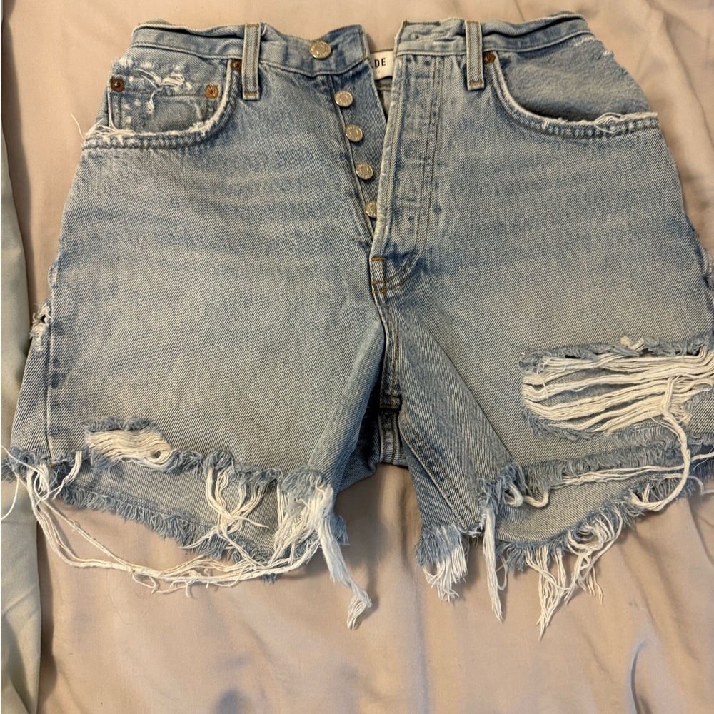 Agolde Light Blue Distressed Jean Shorts